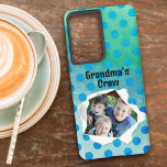 Custom Paper Hole Photo Blue Dots Template Samsung Galaxy Case<br><div class="desc">This template design features a placeholder photo of boys popping through a punched paper hole that YOU REPLACE with your favourite photo of family members or a pet(s). You may have to try several photos before you get a great fit into the odd shaped setting. A square photo or a...</div>