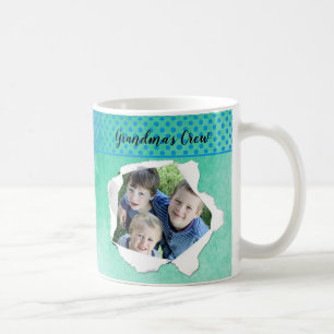 Custom Paper Hole Photo Blue Green Template Coffee Mug