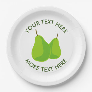 Custom paper party plate with green pear print