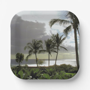 CUSTOM PAPER PLATES/PALM TREES, OCEAN AT DUSK/PHOT PLATE