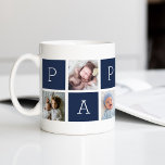 Custom Pappou Grandfather Photo Collage Coffee Mug<br><div class="desc">Create a sweet keepsake for a beloved grandpa this Father's Day or Grandparents Day with this simple design that features six of your favorite Instagram photos, arranged in a collage layout with alternating squares in navy blue, spelling out "Pappou." Personalize with favorite photos of his grandchildren for a treasured gift...</div>