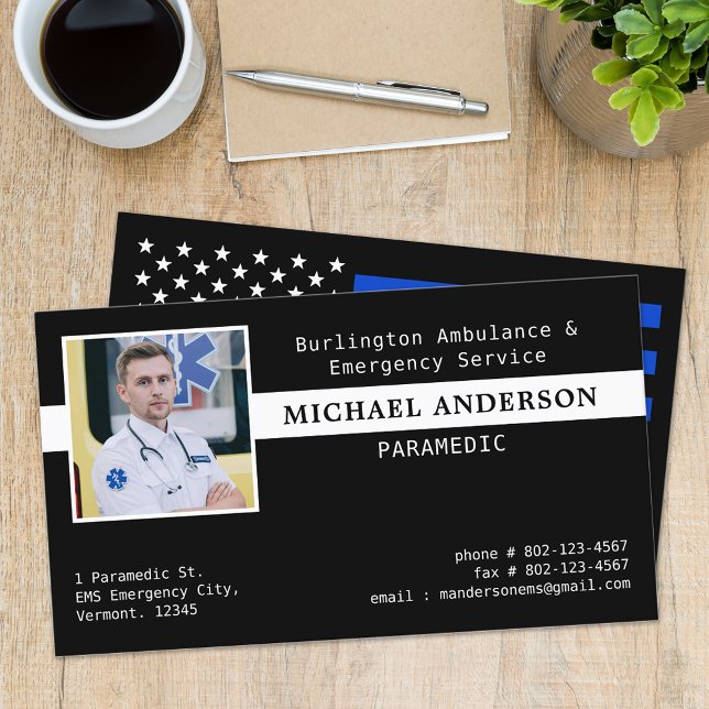 Custom Paramedic EMS Emergency Technician Photo Business Card (Creator Uploaded)