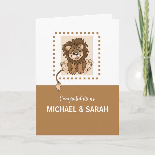 Custom Parents Name New Baby Congratulations Lion Card (Front)