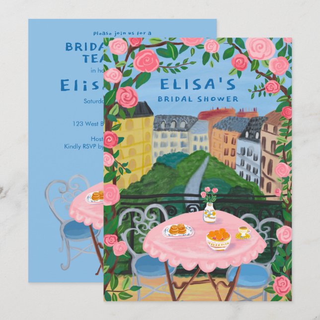 CUSTOM Paris Tea on the Balcony Bridal Shower Art Invitation (Front/Back)