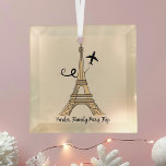 Custom Paris Trip Eiffel Tower Christmas Glass Ornament<br><div class="desc">Personalize this chic minimalist Paris vacation Christmas ornament for your family reunion or girls trip. An artistic drawing of the Eiffel tower with a plane flying behind it to symbolize your airplane travel. Cute custom cursive script on this keepsake gift.</div>