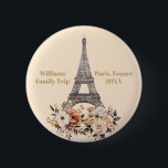 Custom Paris Trip Eiffel Tower Floral 2 Inch Round Button<br><div class="desc">Personalize this chic Paris,  France vacation button for your family reunion or girls trip to Europe. An beautiful watercolor drawing of the Eiffel tower with flowers at the bottom. A lovely keepsake souvenir gift.</div>