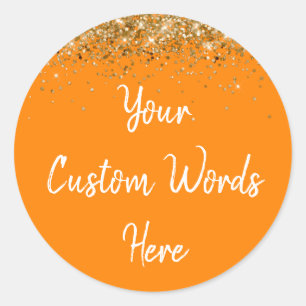 Custom Party Favor Birthday Orange Gold and White Classic Round Sticker