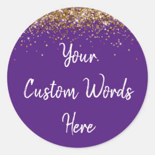 Custom Party Favor Birthday Purple Gold and White Classic Round Sticker