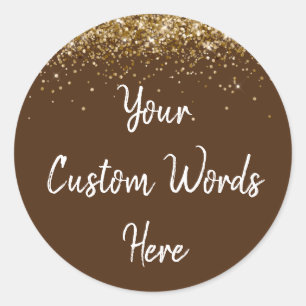 Custom Party Favour Birthday Brown Gold and White Classic Round Sticker