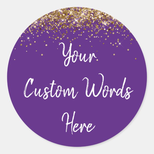 Custom Party Favour Birthday Purple Gold and White Classic Round Sticker (Front)