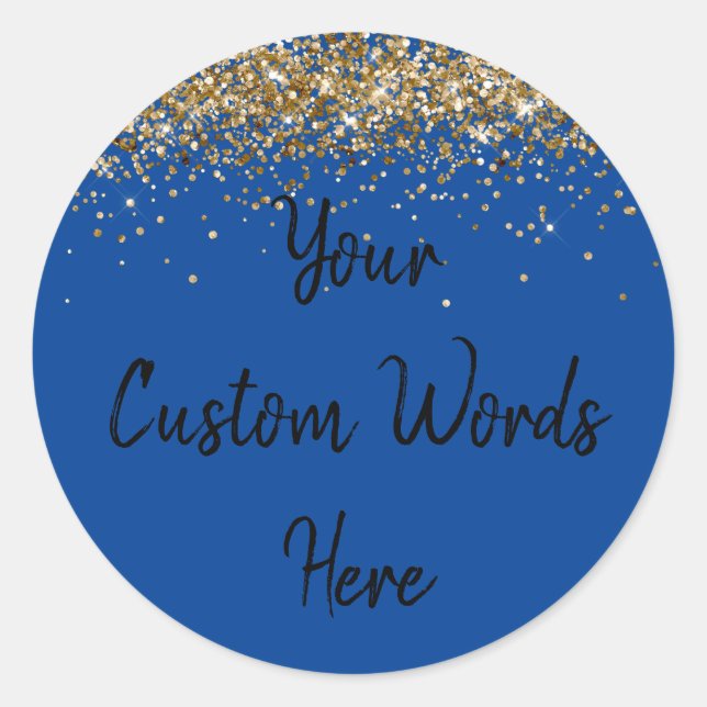 Custom Party Favour Birthday Royal Blue Gold Black Classic Round Sticker (Front)