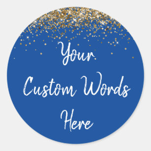 Custom Party Favour Birthday Royal Blue Gold White Classic Round Sticker
