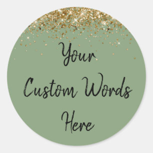 Custom Party Favour Birthday Sage Green Gold Black Classic Round Sticker