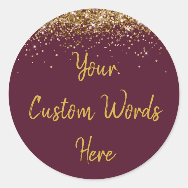Custom Party Favour His Birthday Maroon and Gold Classic Round Sticker (Front)