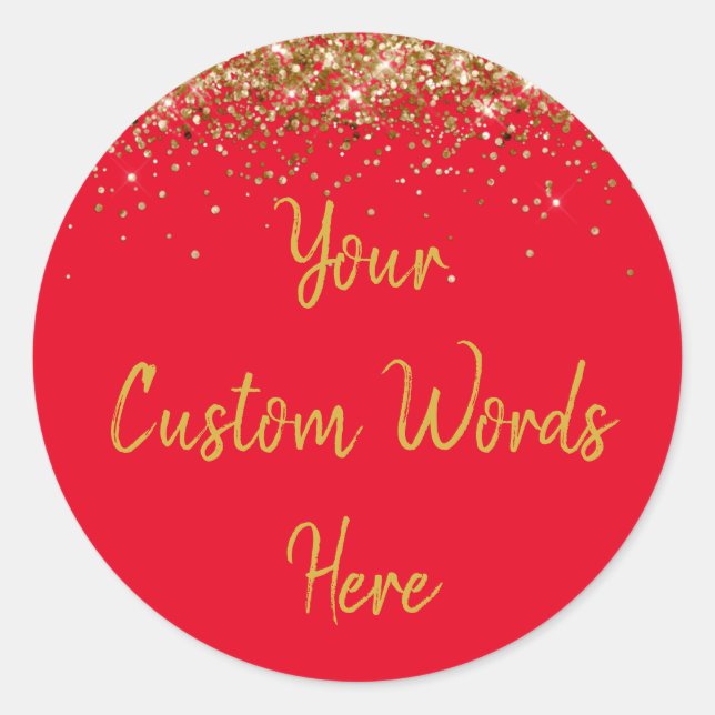 Custom Party Favour Personalized Birthday Red Gold Classic Round Sticker (Front)