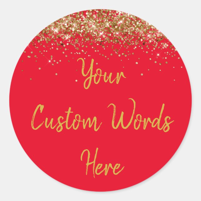 Custom Party Favour Personalized Birthday Red Gold Classic Round Sticker (Front)