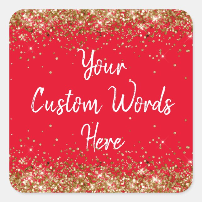 Custom Party Favour Personalized Birthday Red Gold Square Sticker (Front)