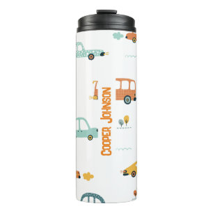 Custom pastel blue and orange car name thermal tumbler