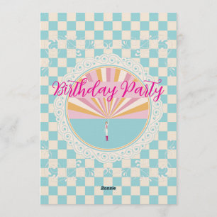 Custom Pastel Blue Checkered Birthday Party Invitation