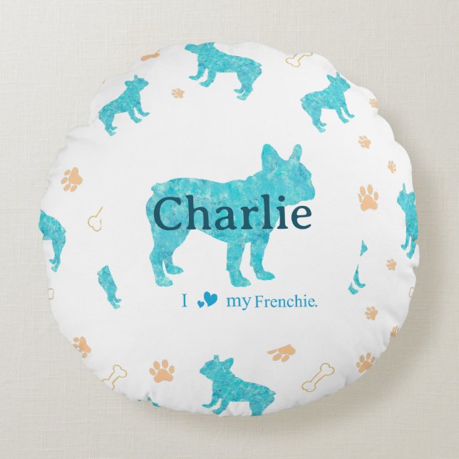 Custom Pastel blue french bulldog throw pillow (Front)