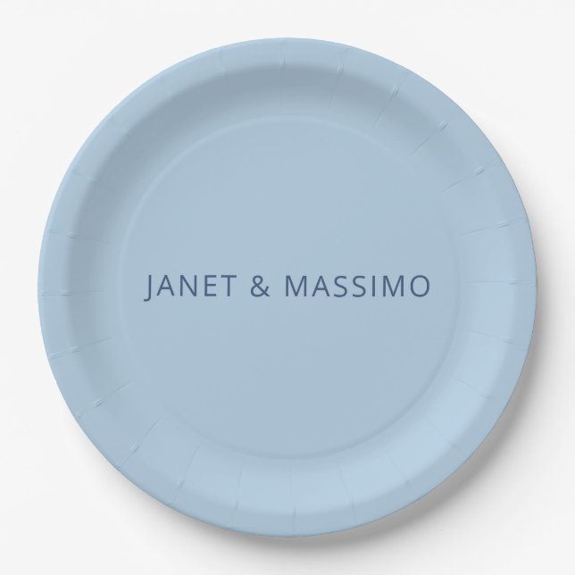 Custom pastel blue personalized minimalist name paper plate (Front)