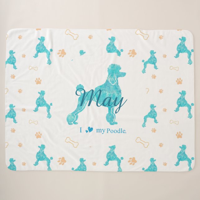 Custom Pastel Blue Poodle Silhouette Blanket Gift (Front (Horizontal))