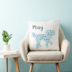 Custom Pastel Blue Poodle Silhouette Throw Pillow
