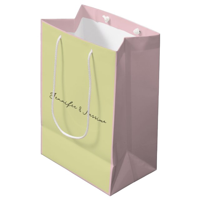 Custom pastel colour personalized minimalist name medium gift bag (Front Angled)