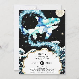 Custom Pastel Enchanted Shark Birthday Invitation