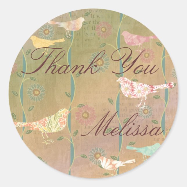 Custom Pastel Flower Birds Sticker (Front)