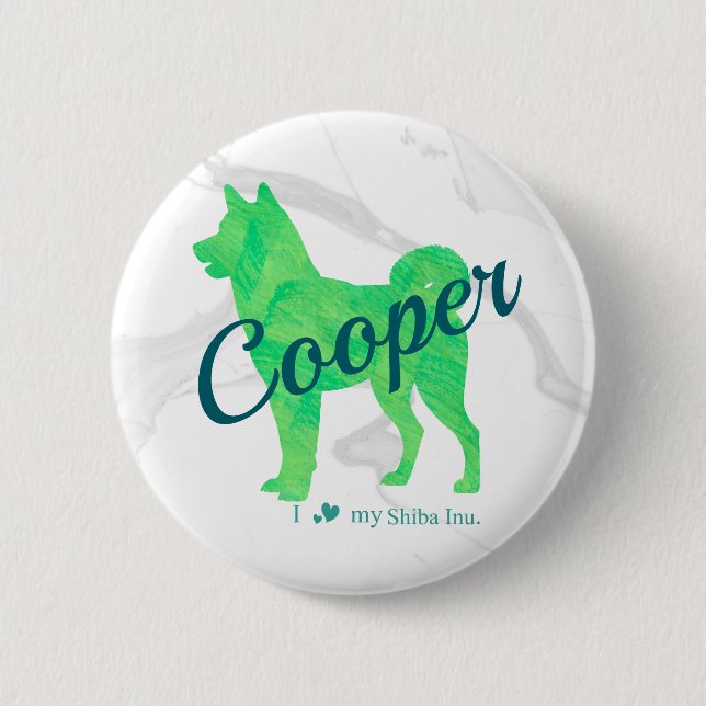 Custom Pastel Green Shiba Inu Silhouette Badge 2 Inch Round Button (Front)