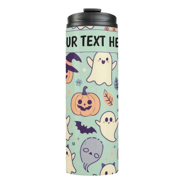 Custom Pastel Halloween Pattern Spooky Ghost Thermal Tumbler (Front)