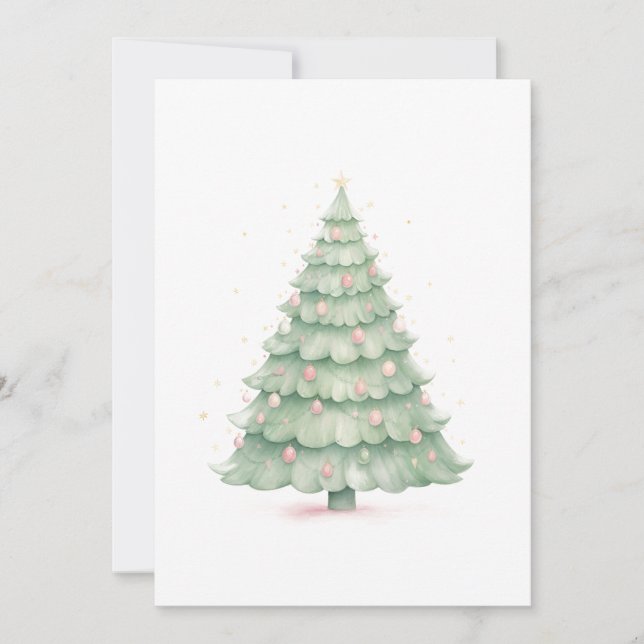 Custom Pastel Holiday Tree Christmas Note Card (Front)