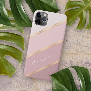 Custom Pastel Mauve Rose Blush Pink Art Stripes iPhone 15 Mini Case