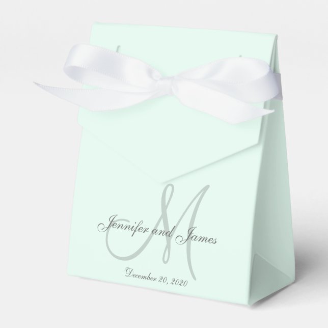 Custom Pastel Mint Coloured Monogram Favour Box (Front Side)