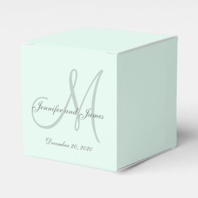 Custom Pastel Mint Coloured Monogram Favour Box (Front Side)