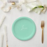 Custom Pastel Mint Solid Colour Minimalist Wedding Paper Plate<br><div class="desc">Lovable light spring mint pepermint colour. Minimalist simple modern trendy chic style pastel aestethic in mint solid colour. Mint home decor,  mint wedding decor aesthetic decor,  mint kitchen,  mint colour.</div>