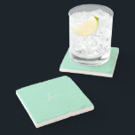 Custom Pastel Mint Solid Colour Minimalist Wedding Stone Coaster<br><div class="desc">Lovable light spring mint pepermint colour. Minimalist simple modern trendy chic style pastel aestethic in mint solid colour. Mint home decor,  mint wedding decor aesthetic decor,  mint kitchen,  mint colour.</div>