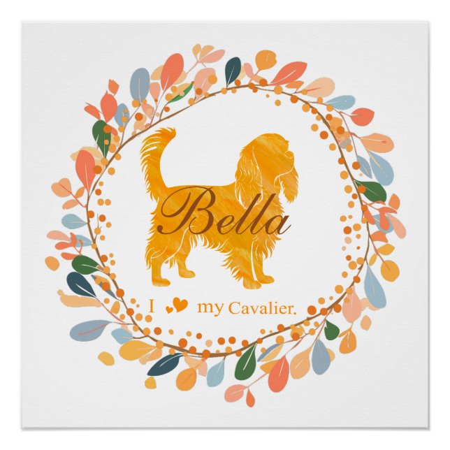 Custom Pastel Orange Cavalier Silhouette Poster (Front)
