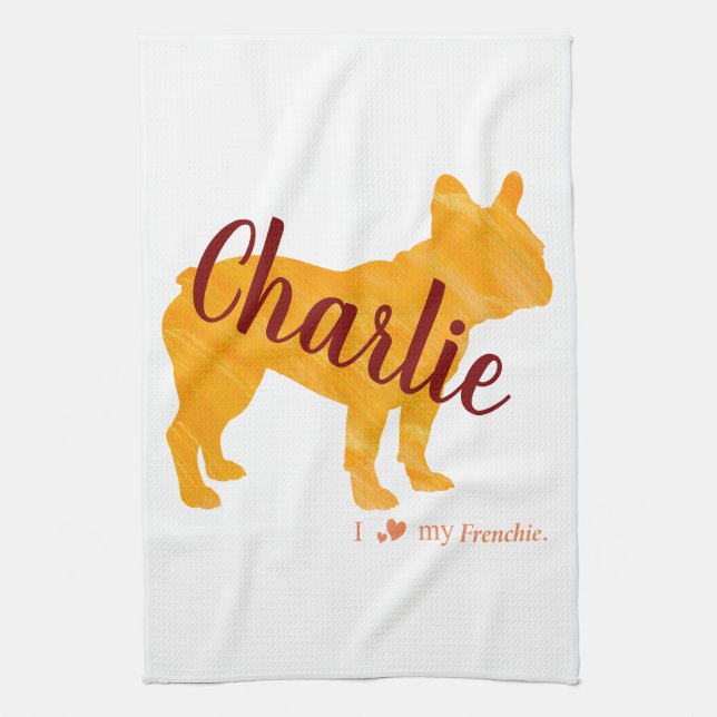 Custom Pastel Orange French Bulldog - Frenchie Kitchen Towel (Vertical)