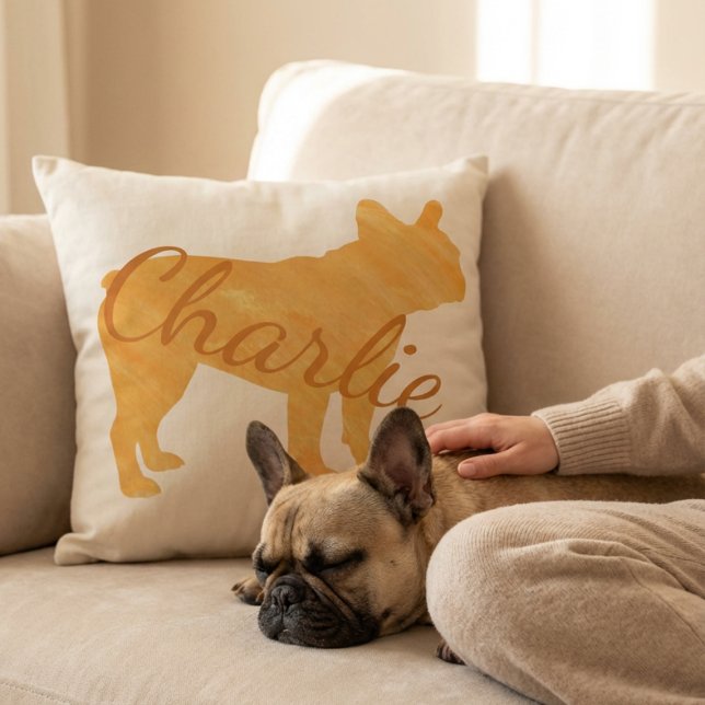 Custom Pastel orange french bulldog throw pillow (Creator Uploaded)