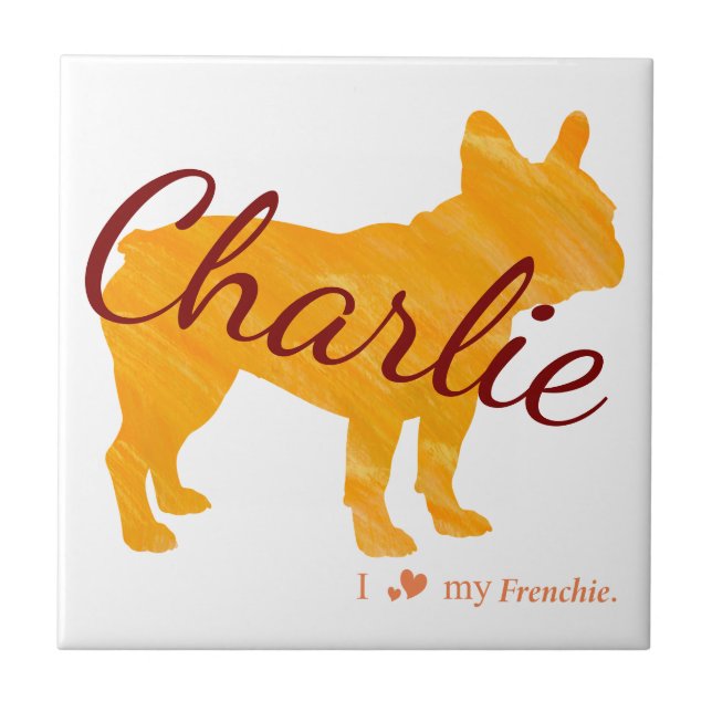 Custom Pastel Orange French Bulldog Tile- Frenchie Tile (Front)