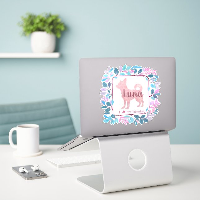 Custom Pastel pink chihuahua Silhouette sticker (Laptop On Desk)