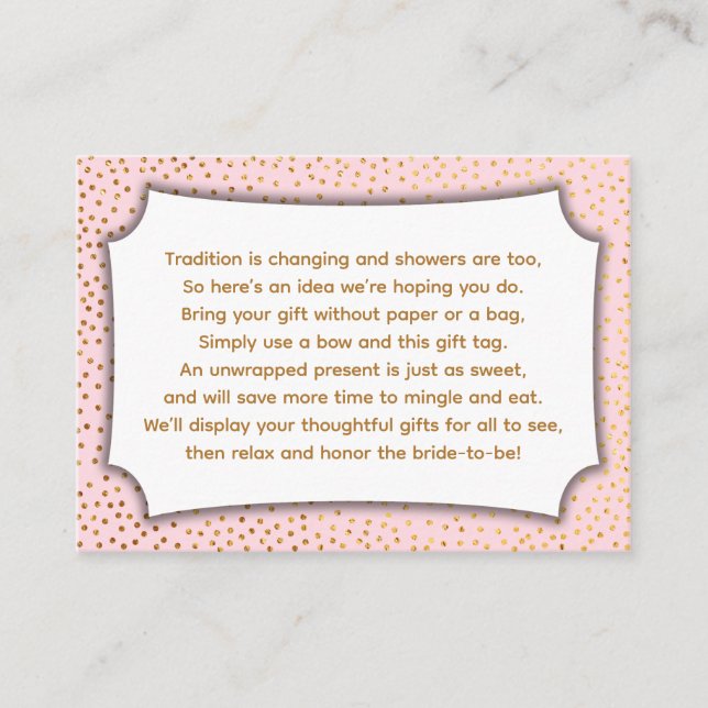 Custom Pastel Pink & Gold Confetti Display Shower Enclosure Card (Front)