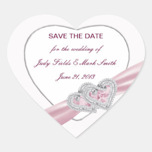 Custom Pastel Pink Hearts Save The Date Stickers