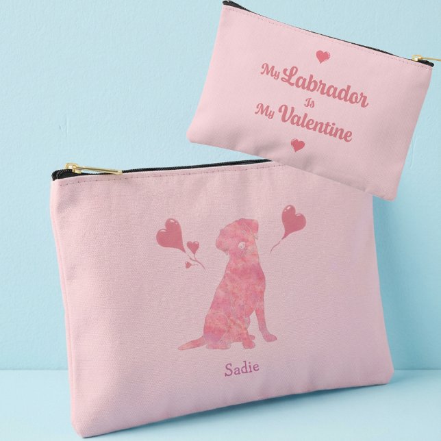 Custom Pastel Pink Labrador Valentine Name Pouch (Creator Uploaded)