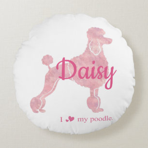 Custom Pastel Pink Poodle Silhouette Personalized Round Pillow