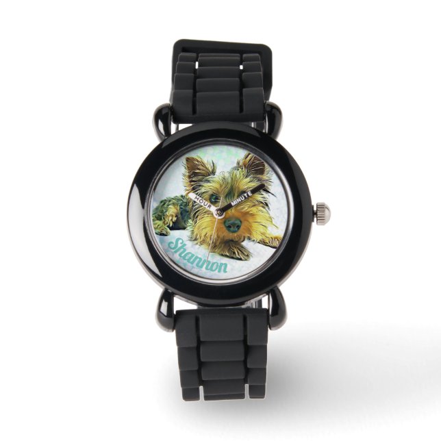 Custom Pastel Puppy Dog Yorkie Yorkshire Terrier Watch (Front)