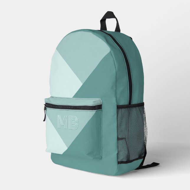 Custom Pastel Seafoam Seaglass Mint Teal Green Printed Backpack (Back Corner Right)