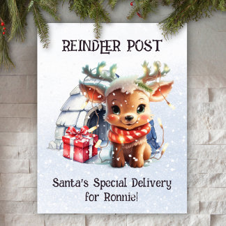 Custom Pastel Snow Santa's Cute Reindeer Christmas Poster